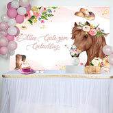 Rosa Blumen Und Pferd Cowboy Geburtstag Hintergrund